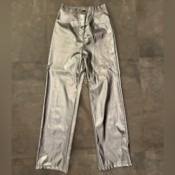Silver Metallic Straight Leg Pants | S - Picture 2 of 7
